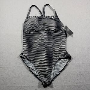 Nike Women One-Piece Swimsuit Size XL Black White‎ Stripe Racerback NWT